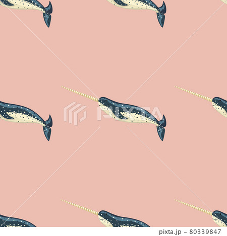 Seamless pattern Narwhal on pink background. Template of cartoon character of ocean for fabric. 80339847