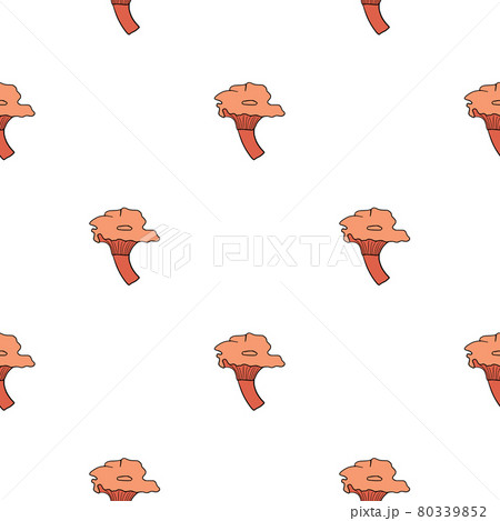 Isolated seamless pattern with pink contoured cantharellus cibarius mushroom print. White background. 80339852
