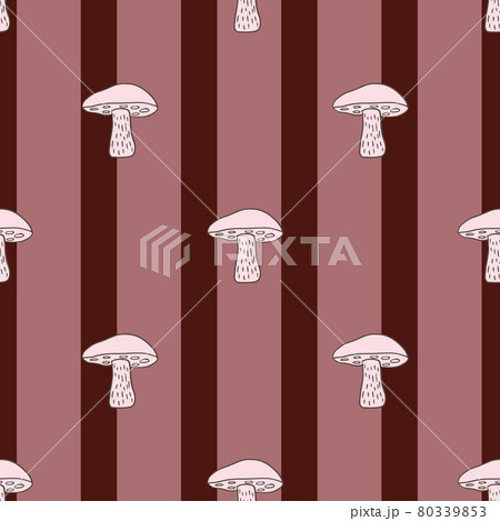 Leccinum scabrum mushroom seamless pattern in hand drawn abstract style. Maroon and pink striped background. Leccinum scabrum mushroom seamless pattern in hand drawn abstract style. Maroon and pink striped background. 80339853
