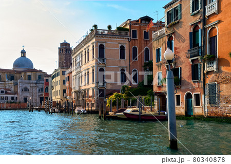 Beautiful view of Grand Canal and church of St Jerome or San Geremia, Venice, Italy. Famous city, romantic charm, day, sunshine, blue sky Beautiful view of Grand Canal and church of St Jerome or San Geremia, Venice, Italy. Famous city, romantic charm, day, sunshine, blue sky 80340878