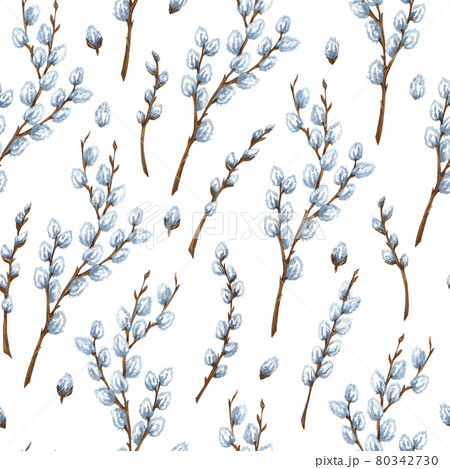 Easter willow seamless pattern. Watercolor spring background for design of gift packs, patterns fabric, wallpaper, web sites, etc. 80342730