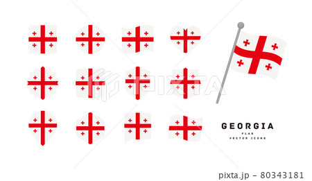 ジョージアの国旗 色々な形のアイコンセット ベクターイラスト