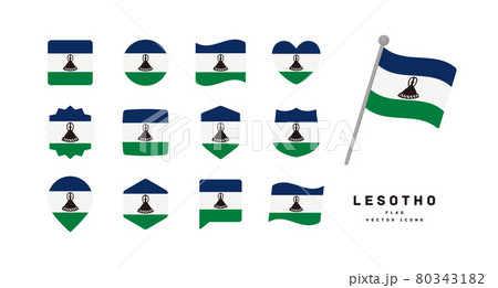 レソトの国旗 色々な形のアイコンセット ベクターイラスト
