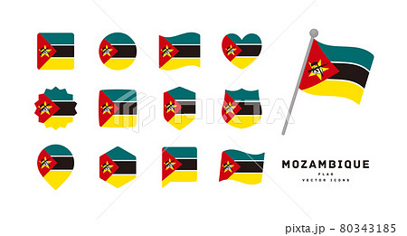 モザンビークの国旗 色々な形のアイコンセット ベクターイラスト