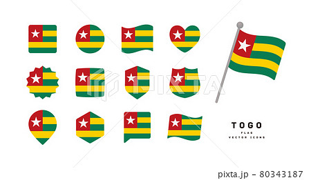 トーゴの国旗 色々な形のアイコンセット ベクターイラスト