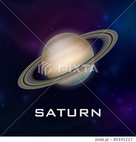 Planet Saturn. Vector 3d Realistic Space Planet in Space Starry Sky. Galaxy, Astronomy, Space Exploration Concept. Saturn Template Closeup 80345227