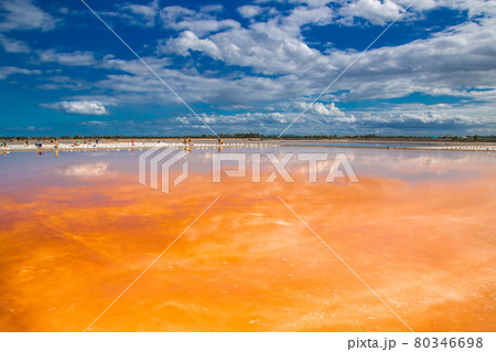 Phetchaburi Salt flats Naklua, farms and farmers collecting salt in Phetchaburi, Thailand 80346698