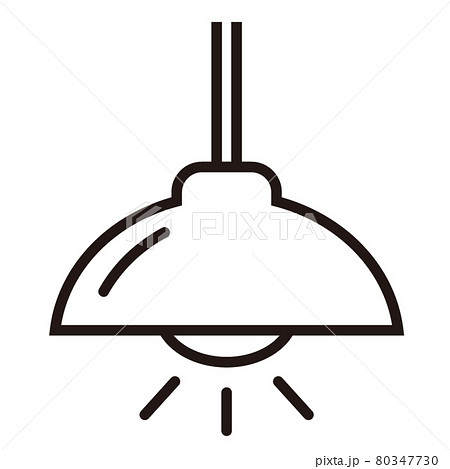 シンプルなペンダントライトの白黒細線アイコン 白背景のイラスト素材