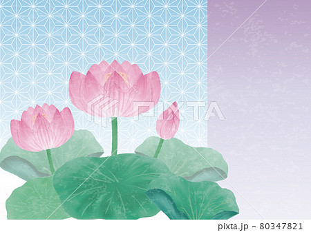 お盆 おぼん 夏 蓮の花 蓮 ハス 花 フレーム 和風 和柄 水彩 背景 コピースペース イラストのイラスト素材
