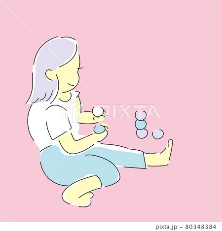 部屋でボール遊びをする子ども ピンクの背景のイラスト素材