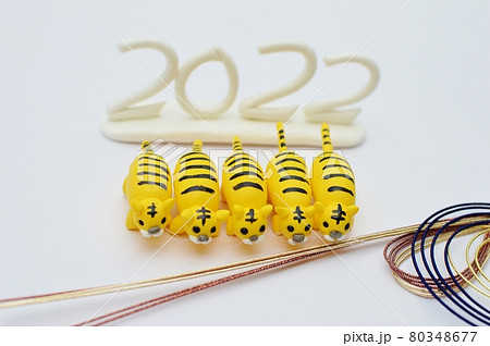 紙粘土の並ぶトラと水引飾り 2022年用 紙粘土の並ぶトラと水引飾り 2022年用 80348677