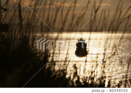 Beautiful evening landscape with a boat 80349550