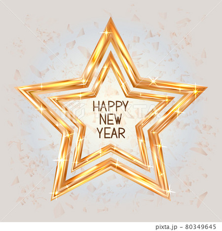 Happy New Year greeting card with gold stars. Golden shapes vector illustration. Happy New Year greeting card with gold stars. Golden shapes vector illustration. 80349645