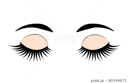 Closed eyes with long eyelashes and eyebrows. Eye flat icon isolated on white. Vector illustration for beauty salons, makeup and brow artists, eyelash extension service, etc. Closed eyes with long eyelashes and eyebrows. Eye flat icon isolated on white. Vector illustration for beauty salons, makeup and brow artists, eyelash extension service, etc. 80349675