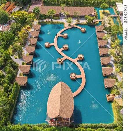 Aerial view of bubbles in the forest, Maldives replica, in Nakhon Pathom, Thailand 80349918