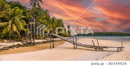 Wooden bridge at Bang Bao beach in Koh Kood island, Trat, Thailand Wooden bridge at Bang Bao beach in Koh Kood island, Trat, Thailand 80349926
