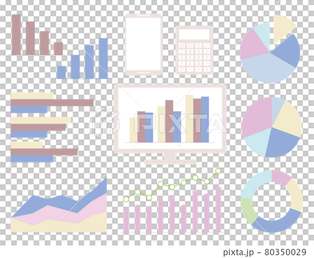 Graphs / Mathematics 01_04 (Set of various graphs / IT equipment / smartphones / PCs) 80350029