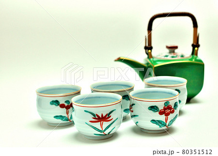 美濃焼赤絵の湯呑みセット 80351512