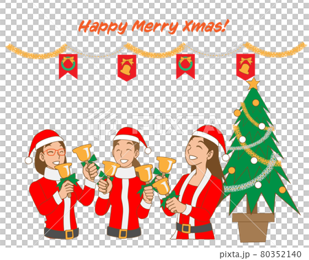 サンタクロースの仮装でハンドベルを演奏する女性のイラストのイラスト素材