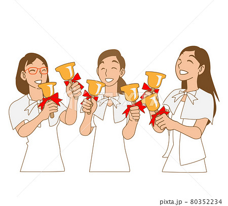 結婚式でハンドベルを演奏する女性のイラストのイラスト素材