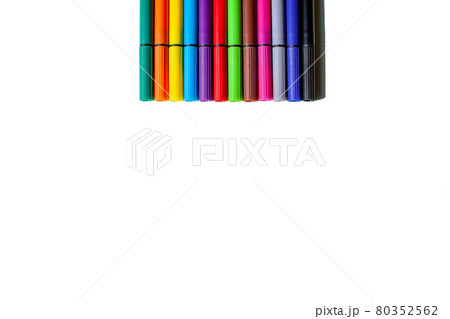 A set of colorful pens on a white background. Top view. A set of colorful pens on a white background. Top view. 80352562