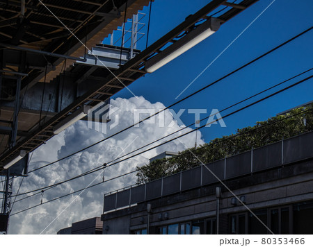 JR横浜線菊名駅ホームから見えた入道雲 JR横浜線菊名駅ホームから見えた入道雲 80353466