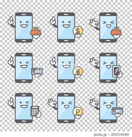 Facial expression set about money of smartphone character Facial expression set about money of smartphone character 80354089