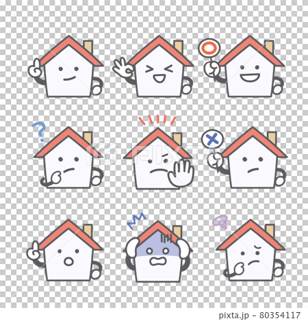 家のキャラクターの喜怒哀楽に関する表情セット 80354117