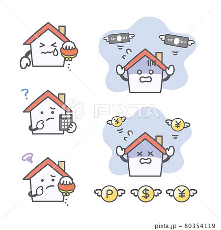 家のキャラクターのお金のトラブルに関する表情セット 80354119