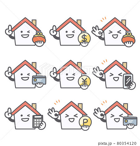 家のキャラクターのお金に関する表情セット 80354120