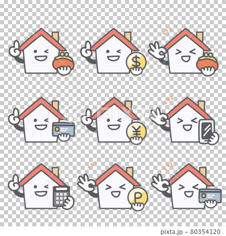 家のキャラクターのお金に関する表情セット 80354120