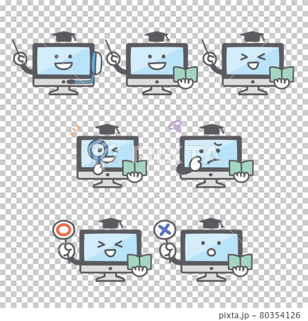 パソコンのキャラクターの教育に関する表情セット パソコンのキャラクターの教育に関する表情セット 80354126
