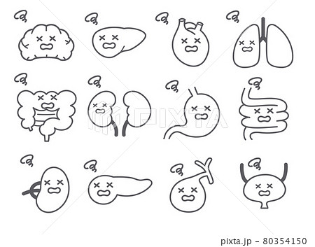 人間の内臓や臓器の不調なキャラクターアイコンのイラスト素材