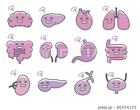 人間の内臓や臓器の不調なキャラクターアイコンのイラスト素材