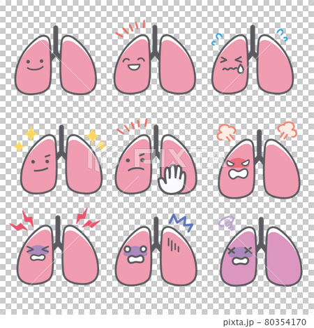 人間の肺の喜怒哀楽に関する表情セットのイラスト素材