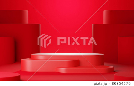 Red geometric product display stage or blank podium pedestal background 3d rendering 80354576