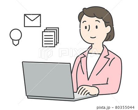 パソコンで仕事をするスーツの女性 80355044