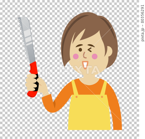 Illustration image of a housewife using a saw 80356291