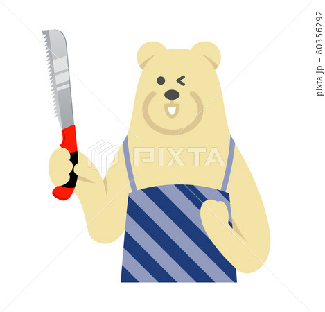 ノコギリを使うシロクマ主夫のイラストイメージのイラスト素材