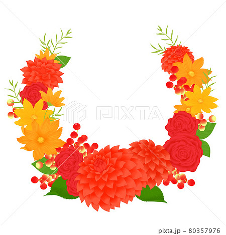 赤い花のフレーム 秋の花のイラスト素材