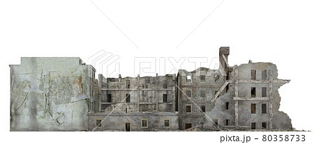 Ruined city building isolated on white 3d illustration 80358733