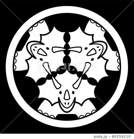 家紋風アイコン トリケラトプス 恐竜 日本の紋章のイラスト素材