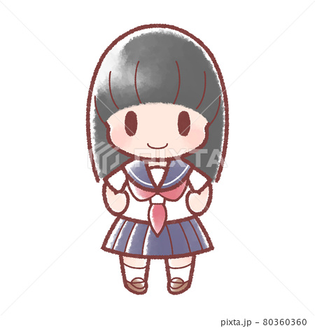 腰に手を当てる半袖セーラー服の女の子のイラスト素材