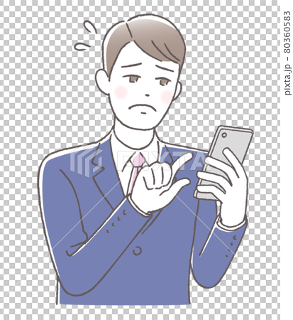 スマホを持って悩むビジネスマン 80360583