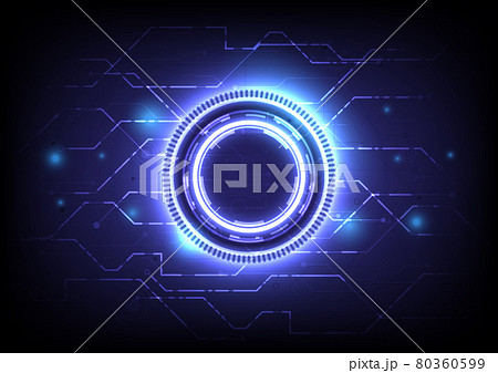 Digital infographic. Abstract hologram hi-tech background. Virtual reality technology electric innovation. Circuit board interface. Futuristic Sci-Fi glowing HUD circle and stars. Data connection 80360599