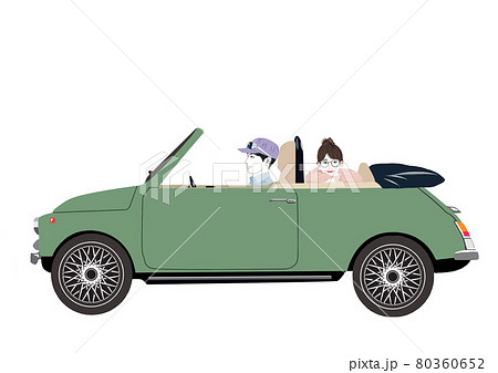 オープンカーでドライブする親子イラストのイラスト素材