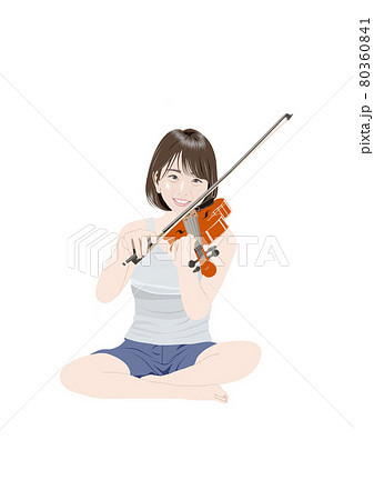 座ってバイオリンを弾く少女イラストのイラスト素材