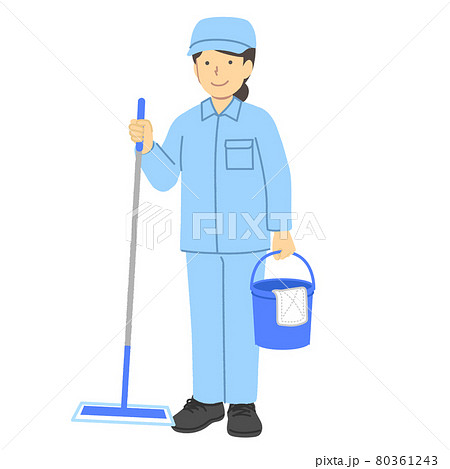 作業着を着た清掃員の女性のイラスト素材
