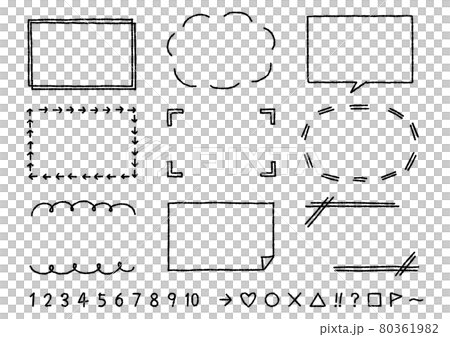 手書きのフレーム、吹き出し、数字のセット（デコボコの線） 80361982
