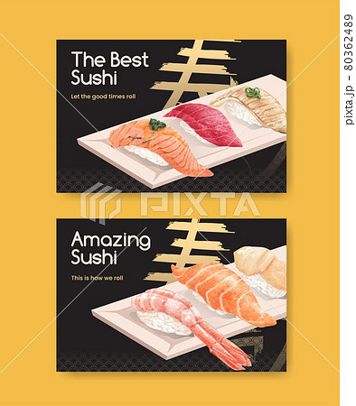 Facebook template with premium sushi concept,waterolor style 80362489